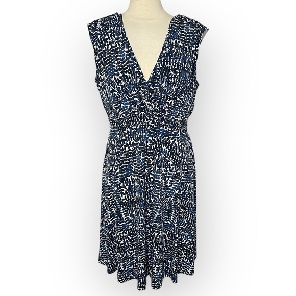JONES NEW YORK Sleeveless Fit & Flare Navy Blue Print Dress, Size‎ 16 - Picture 1 of 8